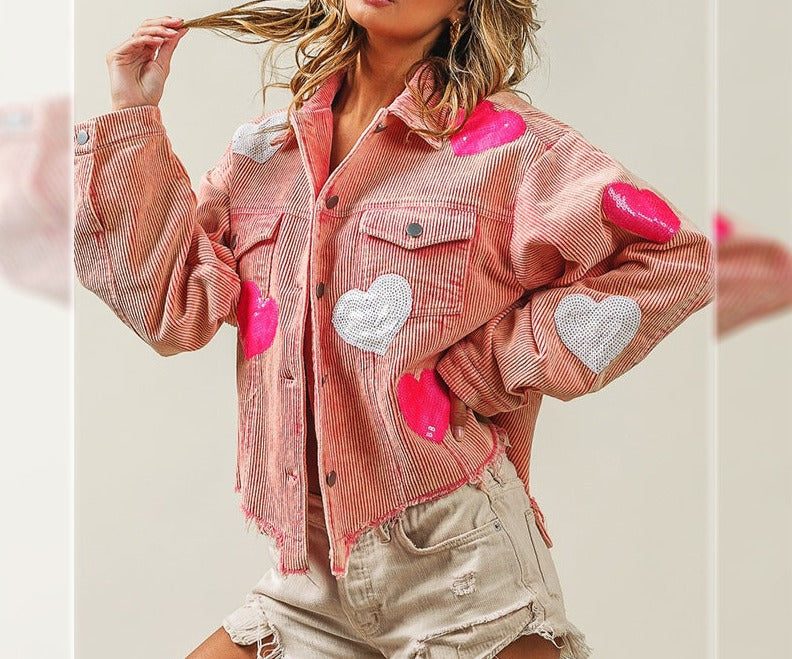 Valentine Heart Sequined Corduroy Jacket