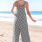 Black Checkered Print Pocketed Wide Leg Jumpsuit