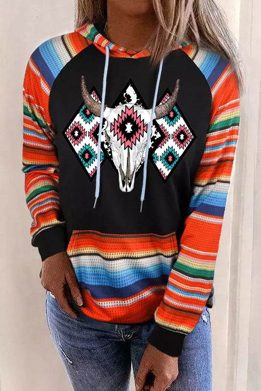 Western Patchwork Pocketed Hoodie