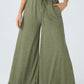 Ruffled Wide Leg Pull On High Waist Pants with Pockets