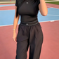 A-Short-sleeve wide-leg trouser set(Q6343)