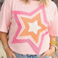 Light Pink Eyelet Lace Star Applique Plus Size T Shirt