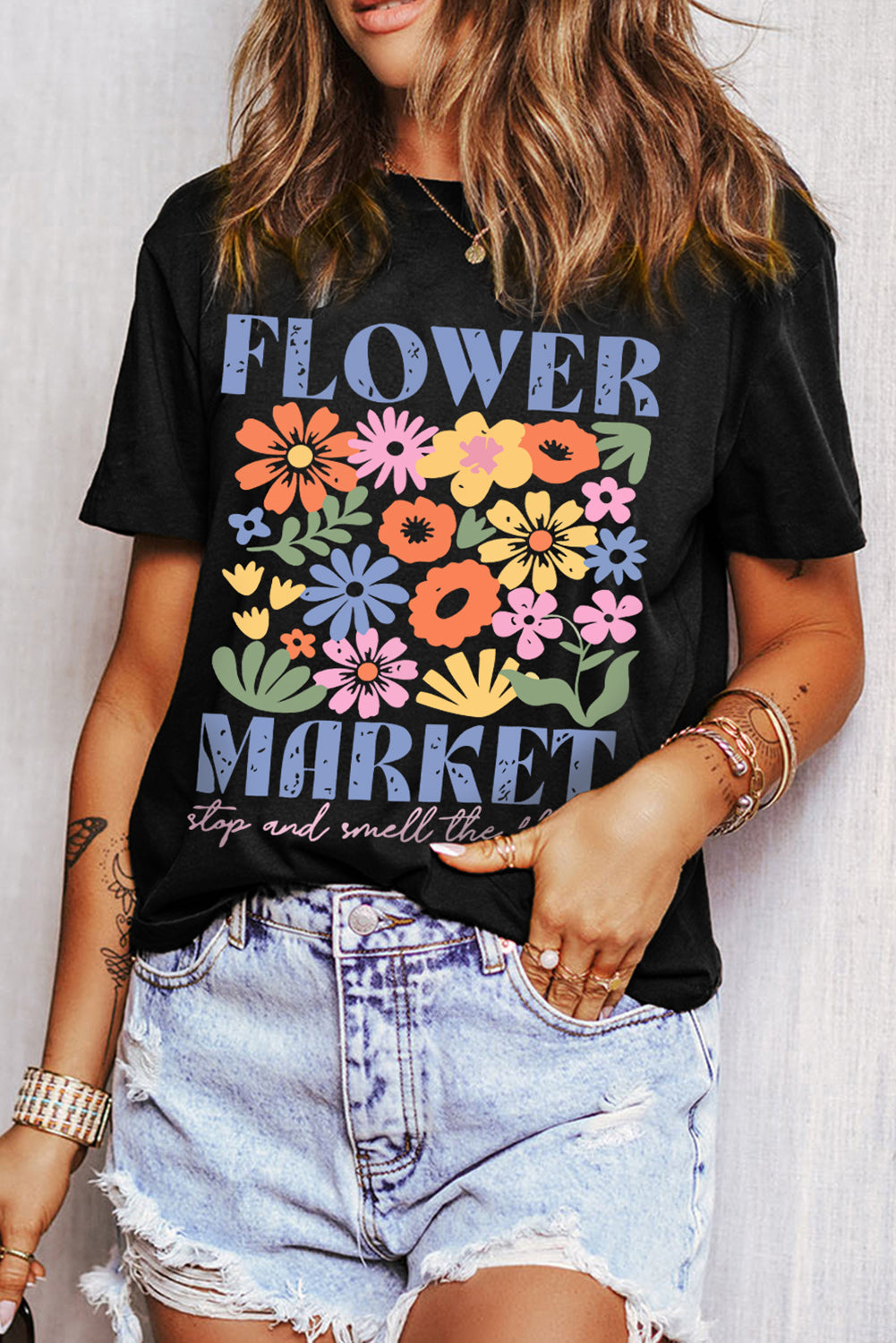 FLOWER MARKET Cotton Blend T Shirt