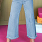 Acid Washed High Rise Cropped Wide Leg Jeans