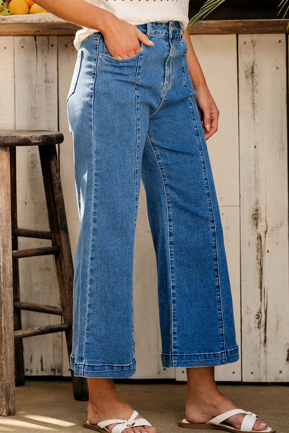 Plain Seam Detail Flared Bottom Ankle Length Jeans