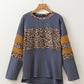 Leopard Colorblock Patchwork Long Sleeve Drop Shoulder Top
