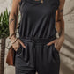 Black Casual Tank Style Tie Waist Pocketed Jogger Jumpsuit