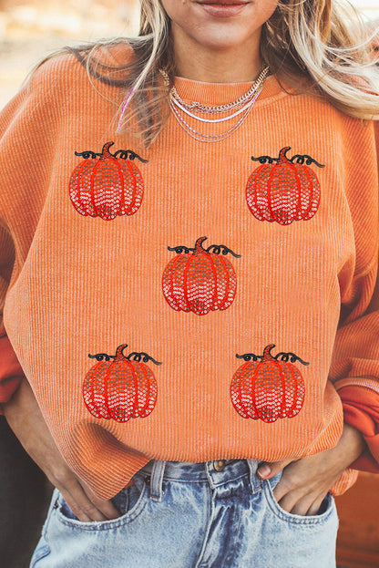 Sequin Pumpkin Patched Twisted Rib Baggy Sweatshirt