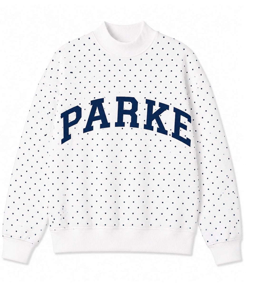 PARKE Letter Mock Neck Polka Dot Hoodie