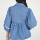 Lace Ric Rac 3/4 Puff Sleeve Collared Babydoll Blouse