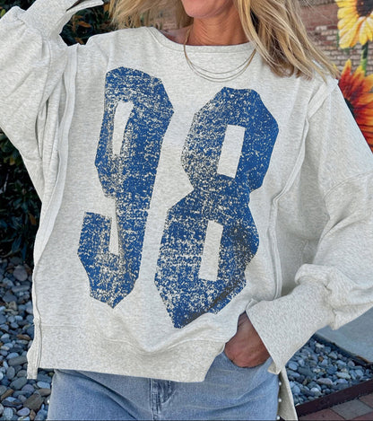 Faded Varsity Print Loose Pullover Top