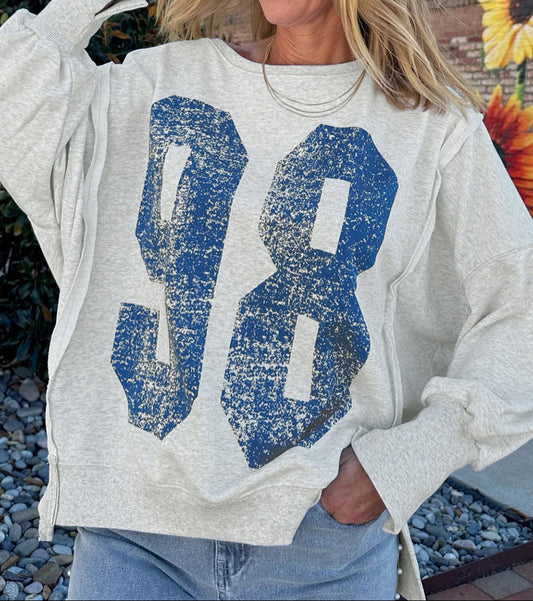Faded Varsity Print Loose Pullover Top