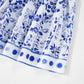 Floral Print Square Neck Bubble Sleeve High Waist Maxi Dress