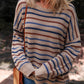 Striped Knitted Drop Shoulder Round Neck Sweater