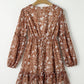 Boho Floral Ruffled Puff Sleeve V Neck Mini Dress