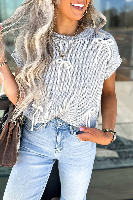 Bowknot Applique Cap Sleeve Sweater