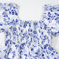 Floral Print Square Neck Bubble Sleeve High Waist Maxi Dress