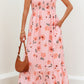V Neck Flutter Sleeve Smocked Bodice High Waist Ruffle Maxi Dress