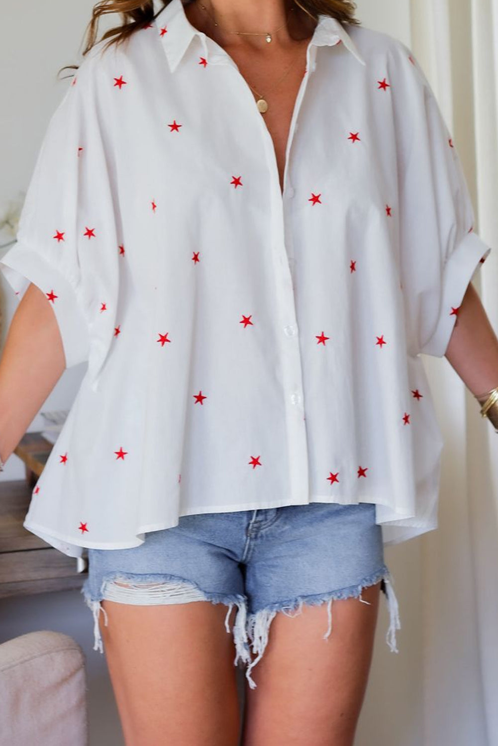 Little Stars Printed Loose Half Sleeve Loose Shirt