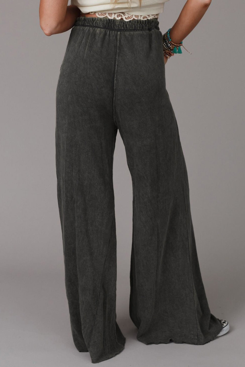 Retro Washed Drawstring Wide Leg Pants