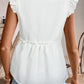 Textured Ruffled Trim V Neck Flutter Flowy Top