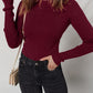 Metal Ribbed Knit Long Sleeve Slim Fit Top