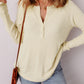 Textured Knit Half Buttons Henley Top