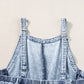 Light Wash Frayed Exposed Seam Wide Leg Denim Overall