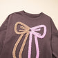 Contrast Terry Bow Pattern Drop Shoulder Sweatshirt