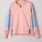 Exposed Seam Color Block Patchwork Slit Cuffs Oversize Sweatshirt
