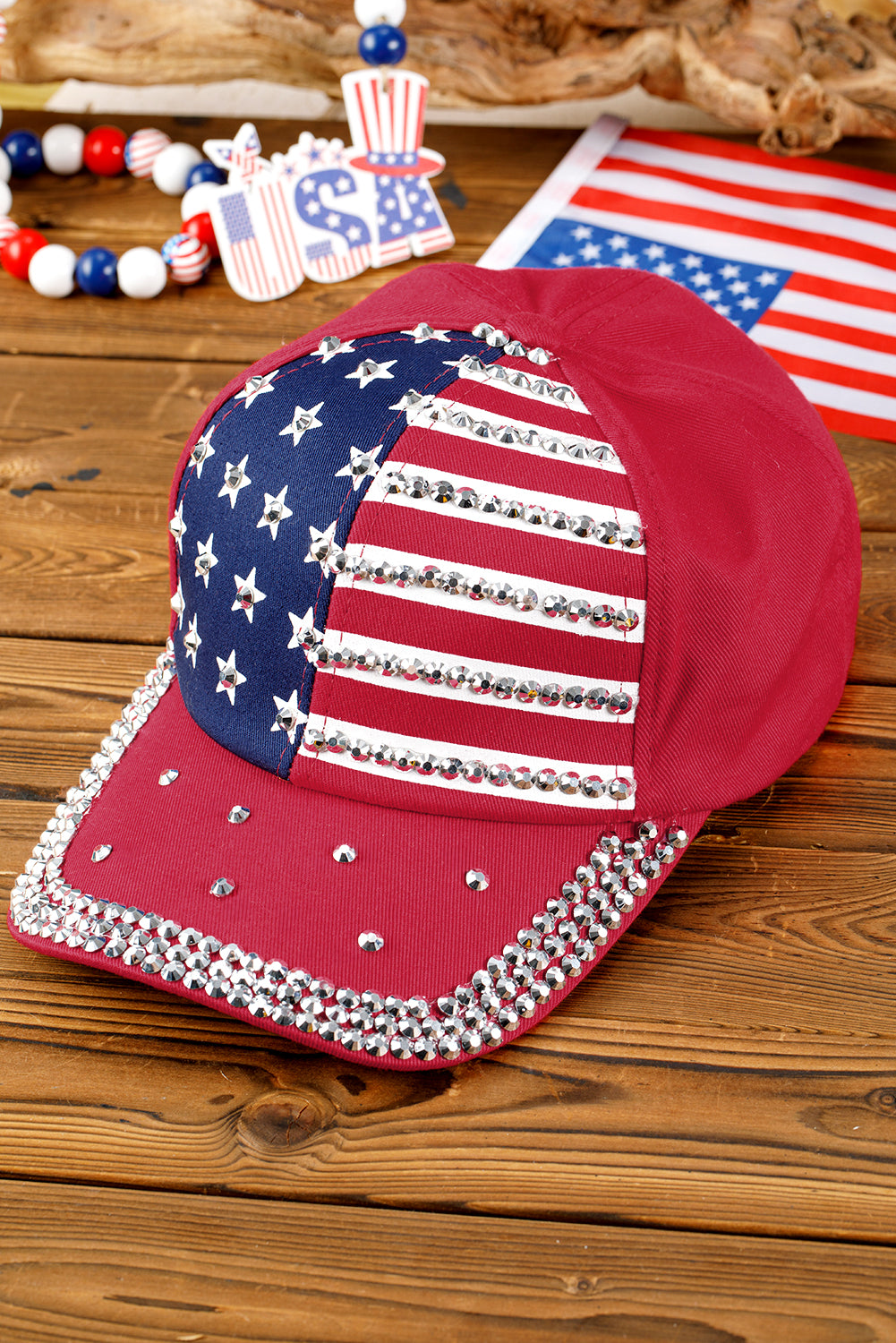 American Flag Rhinestone Decor Baseball Cap