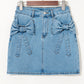 Acid Wash Bowknot Details High Waist Denim Skirt