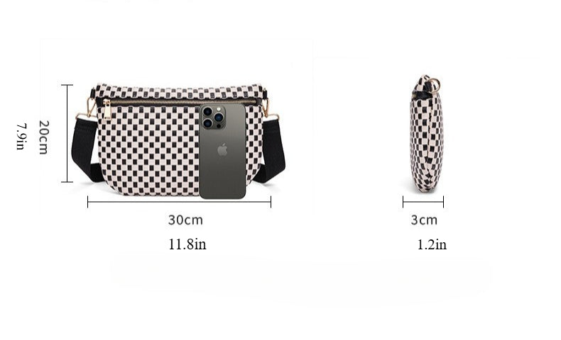 Checkered Woven Crossbody Fanny Pack