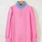 Button Striped Collar Patchwork Puff Sleeve Sweatshirt