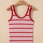 Striped Scalloped Edge U Neck Sleeveless Sweater Vest