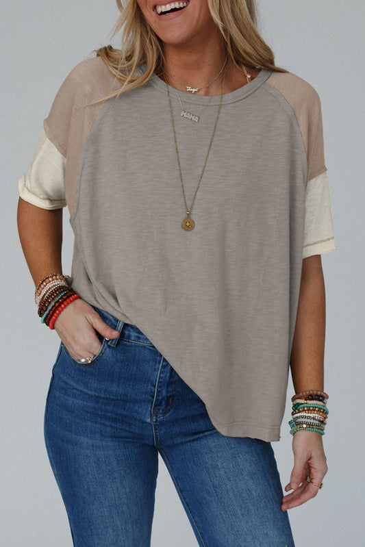 Taupe Exposed Seam Colorblock Loose Tee