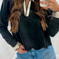 Scallop Trim Color Block Long Sleeve Collared Top