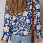 Flower Print Open Front Buttoned Cuffs Elegant Jacket