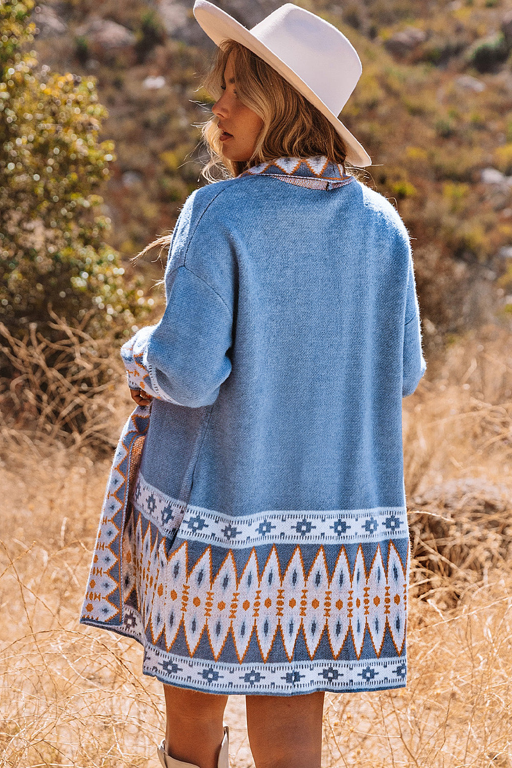 Western Aztec Open Front Sweater Cardigan