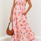 V Neck Flutter Sleeve Smocked Bodice High Waist Ruffle Maxi Dress