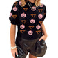 Short Puff Sleeve Bow Knot Plush Skeleton Halloween Sweater