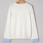 Embroidered Cuffed Drop Shoulder Crew Neck Sweater