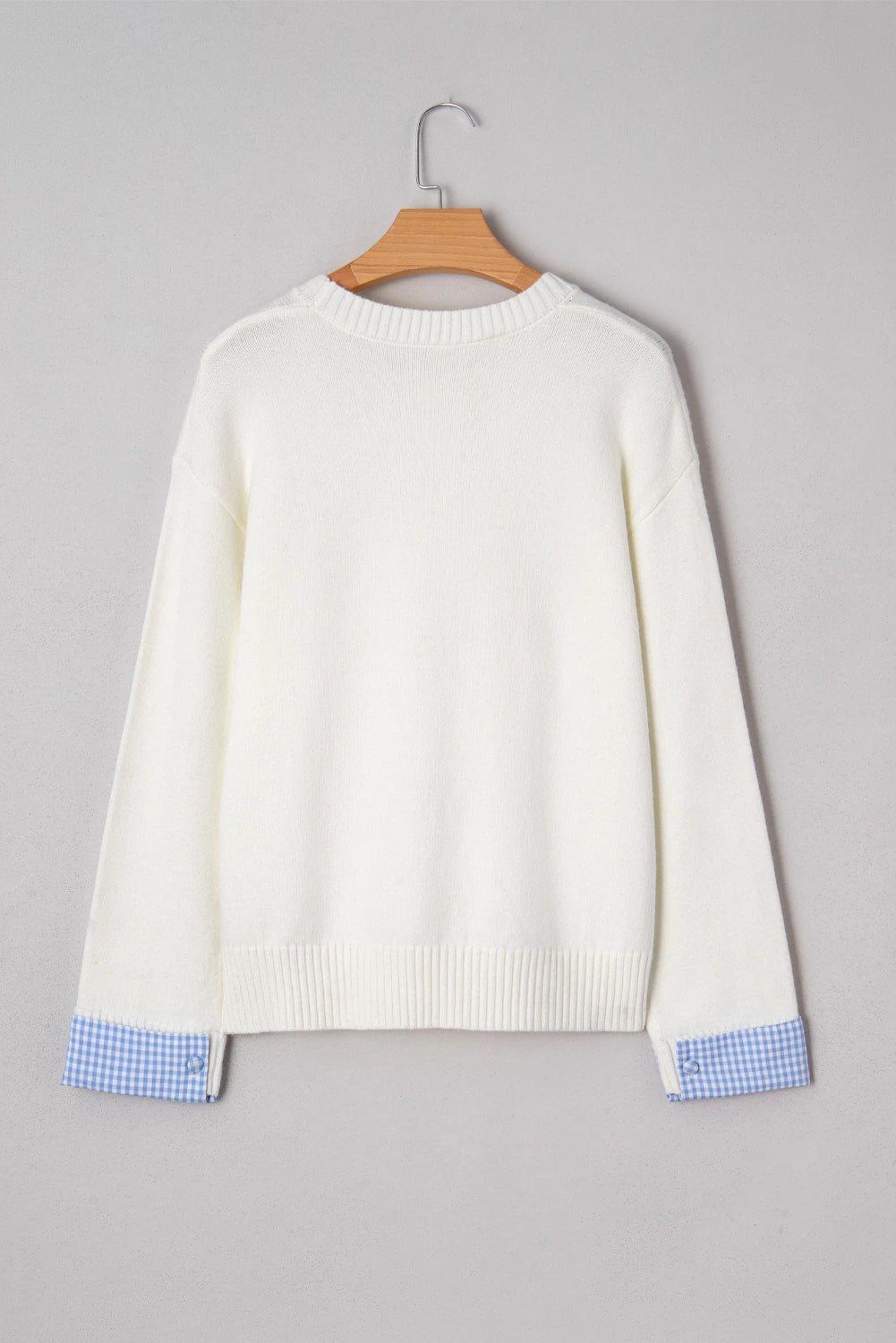 Embroidered Cuffed Drop Shoulder Crew Neck Sweater