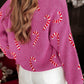 Christmas Candy Cane Holiday Drop Shoulder Sweater