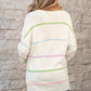 Rainbow Stripes Drop Shoulder Baggy Henley Sweater