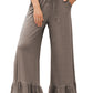 Ruffled Wide Leg Pull On High Waist Pants with Pockets
