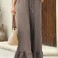 Ruffled Wide Leg Pull On High Waist Pants with Pockets