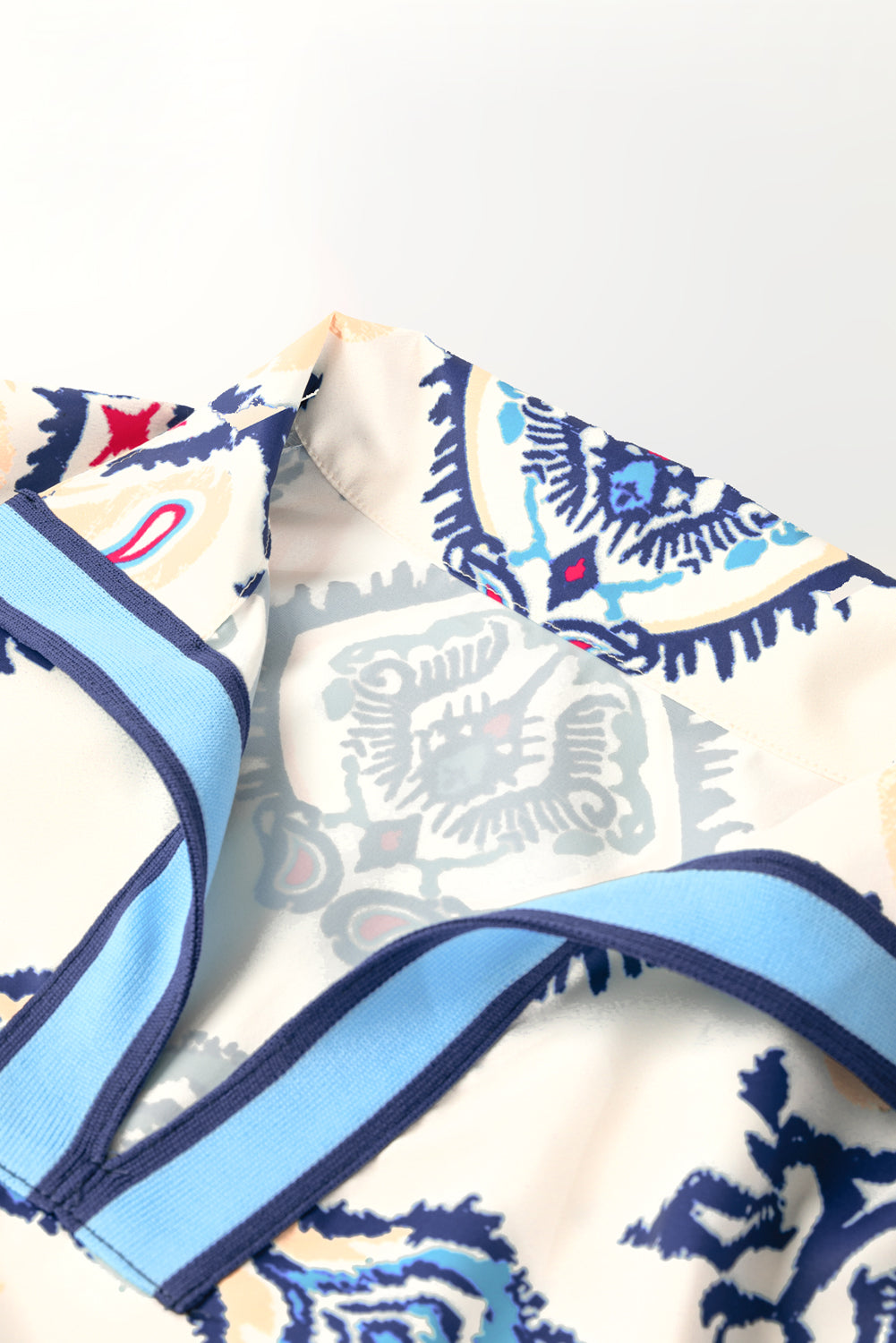 Ethnic Print Striped Split Neck Long Sleeve Flowy Mini Dress