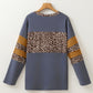 Leopard Colorblock Patchwork Long Sleeve Drop Shoulder Top