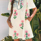 Apricot Floral Short Sleeve Split Neck Loose Mini Dress